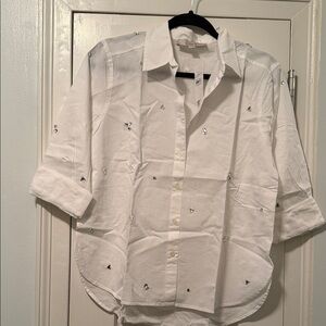 Loft White Jeweled Relaxed Everyday Shirt